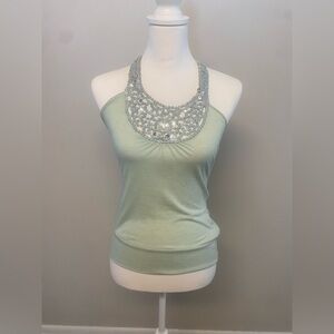 Charlotte Russe Elegant Mint Green Tank Top w/Silver Detailing Summer Y2K Flirty